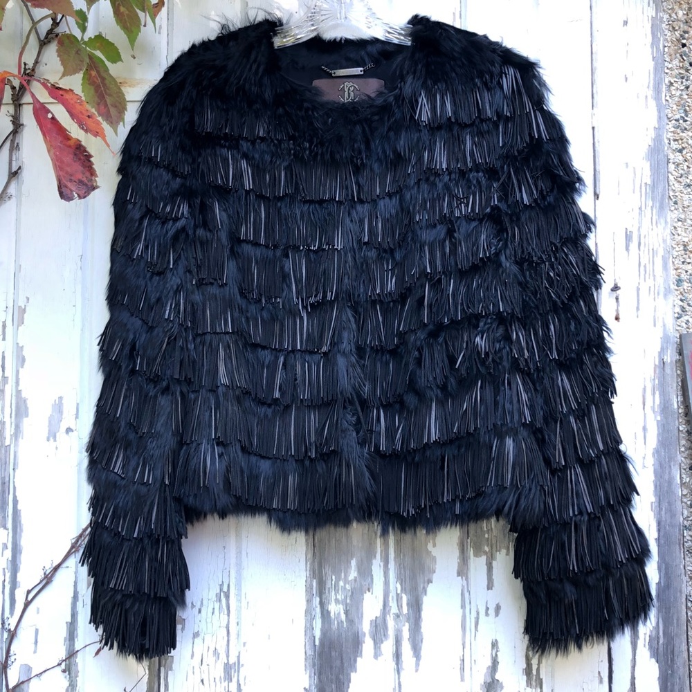 Roberto Cavalli Fur Leather Fringe Jacket 40 S M - Picture 1 of 14